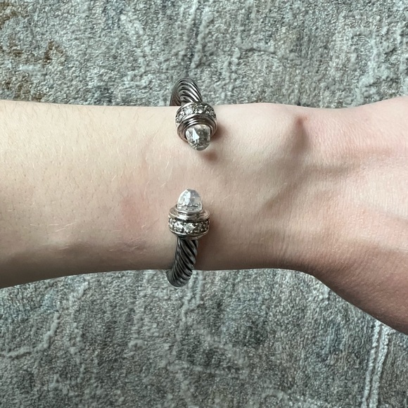 Twist Cable CZ Diamond Clear Quartz Cuff Bangle Bracelet Silver - Picture 3 of 7